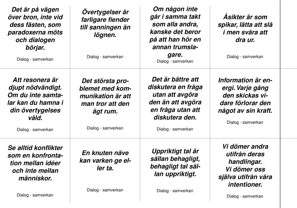 Om du inte samtalar kan du hamna i din övertygelses våld. Det största problemet med kommunikation är att man tror att den ägt rum.