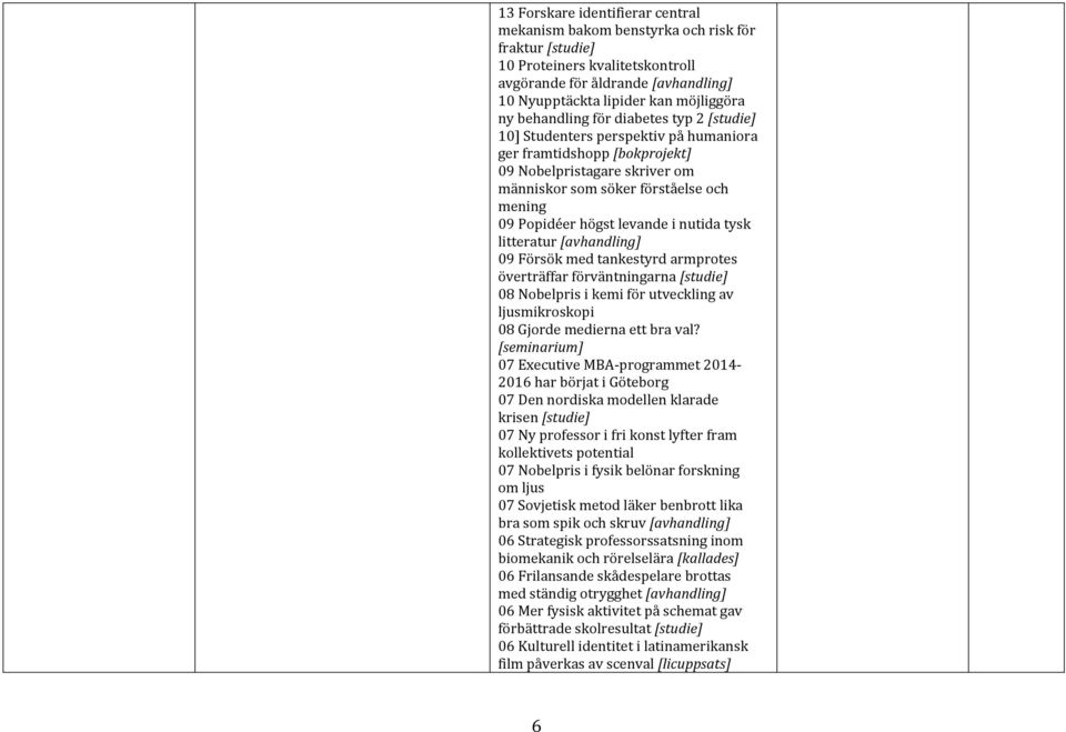 levande i nutida tysk litteratur [avhandling] 09 Försök med tankestyrd armprotes överträffar förväntningarna [studie] 08 Nobelpris i kemi för utveckling av ljusmikroskopi 08 Gjorde medierna ett bra