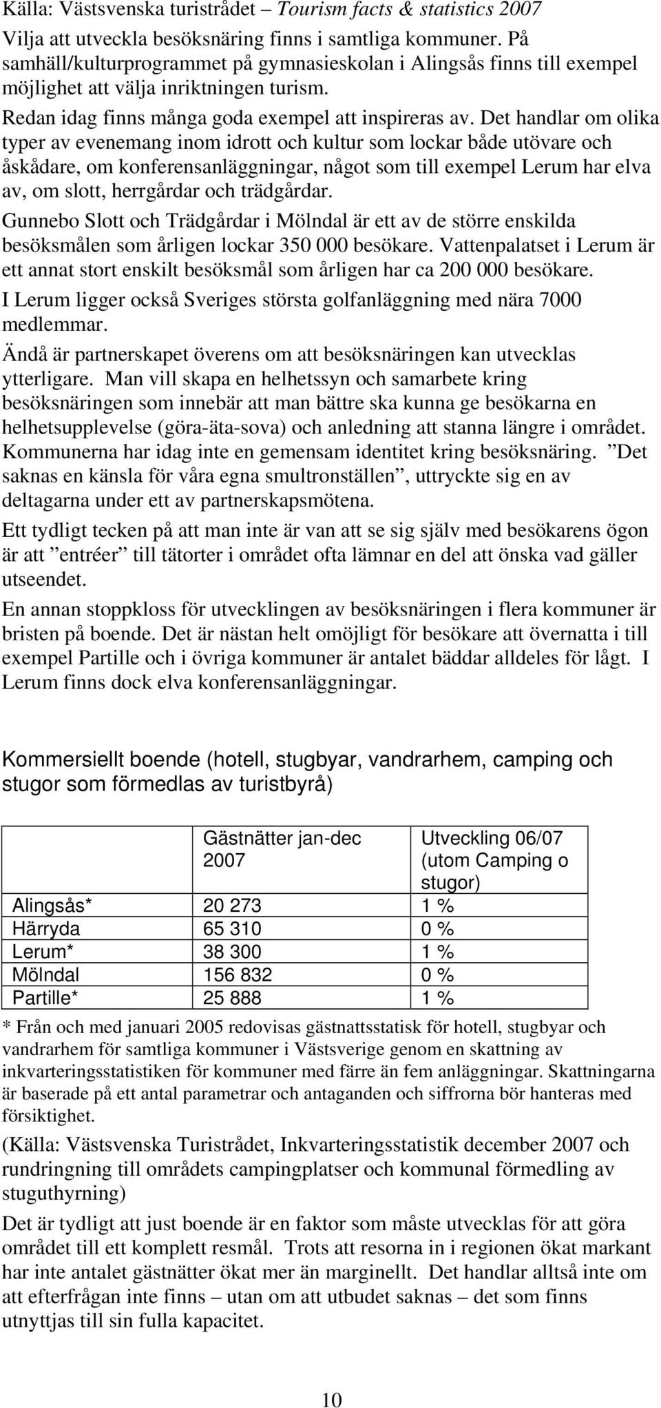 Det handlar om olika typer av evenemang inom idrott och kultur som lockar både utövare och åskådare, om konferensanläggningar, något som till exempel Lerum har elva av, om slott, herrgårdar och