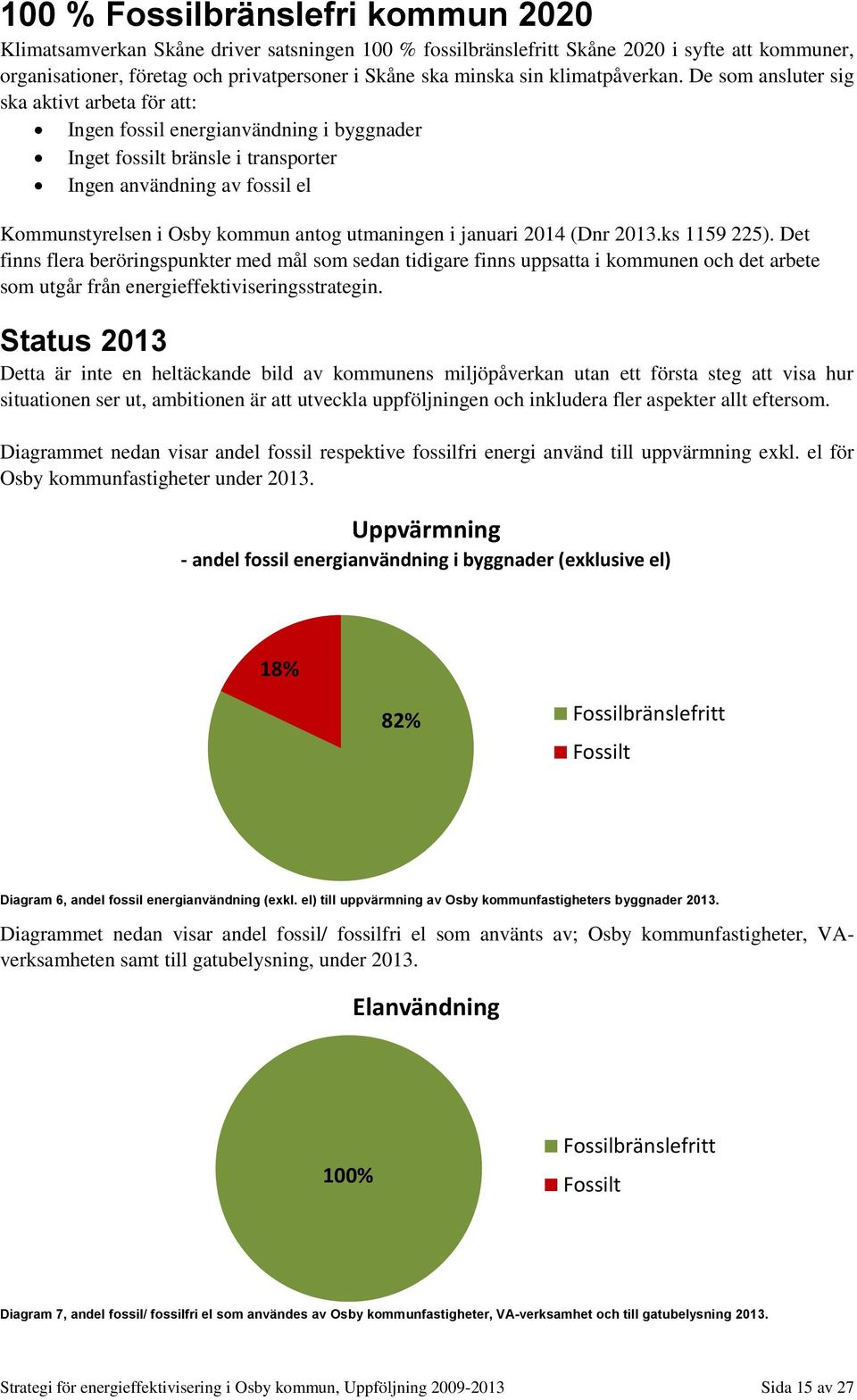 De som ansluter sig ska aktivt arbeta för att: Ingen fossil energianvändning i byggnader Inget fossilt bränsle i transporter Ingen användning av fossil el Kommunstyrelsen i Osby kommun antog