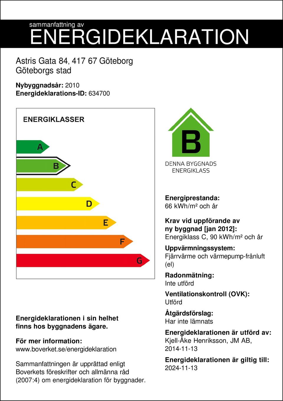 se/energideklaration Sammanfattningen är upprättad enligt Boverkets föreskrifter och allmänna råd (2007:4) om energideklaration för byggnader.