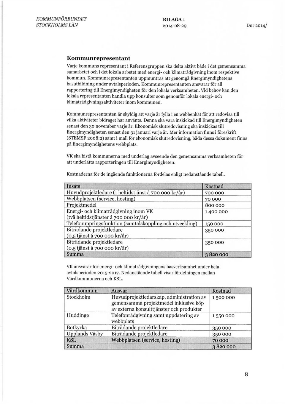 Kommunrepresentanten ansvarar för all rapportering till Energimyndigheten för den lokala verksamheten.