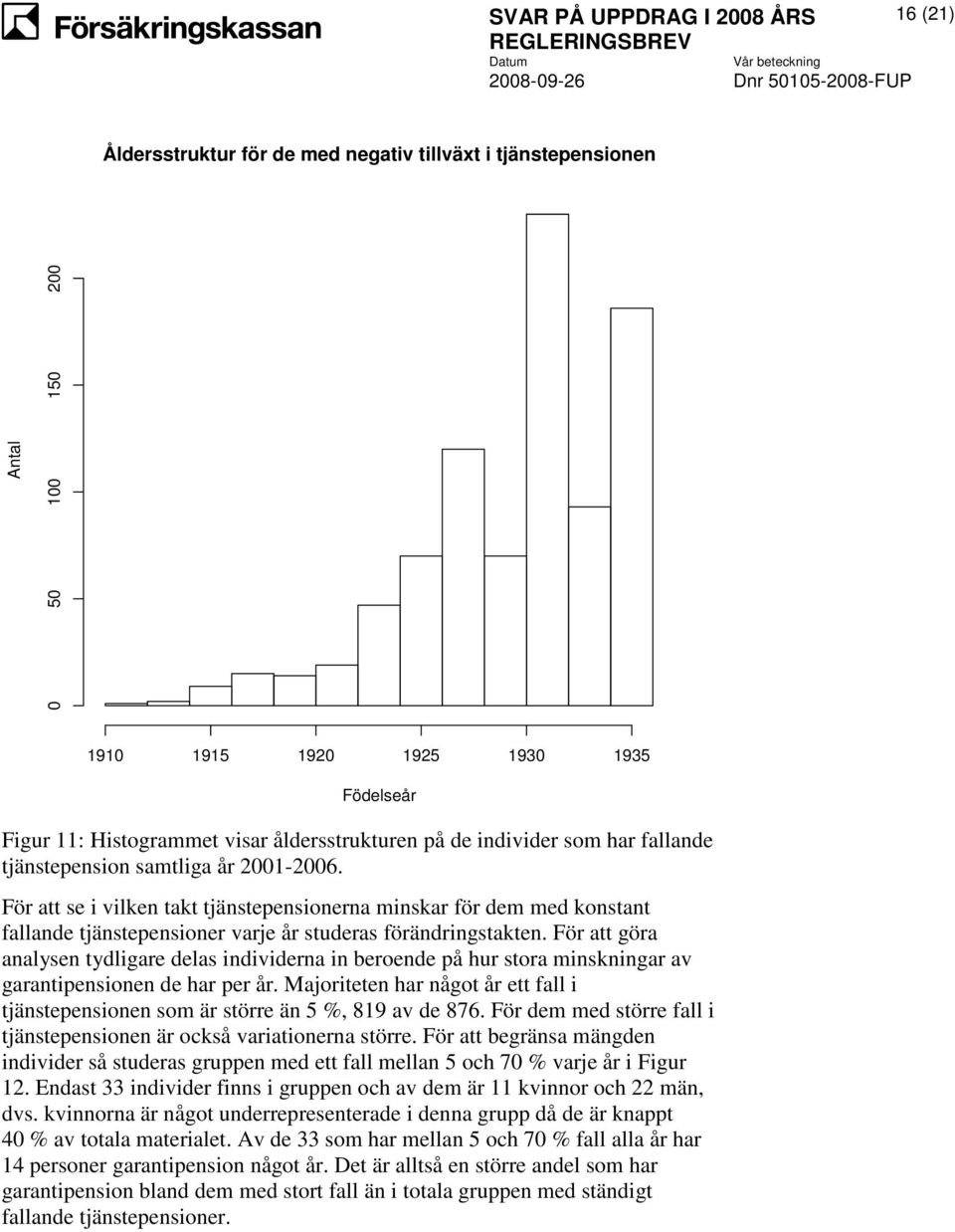 För att göra analysen tydligare delas individerna in beroende på hur stora minskningar av garantipensionen de har per år.