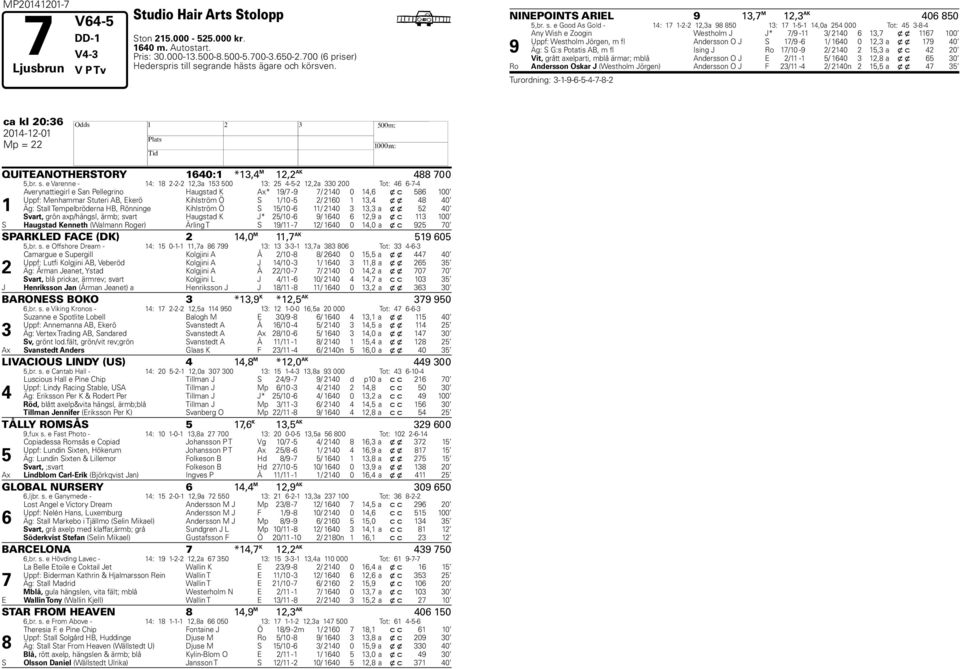 grande hästs ägare och körsven. b NINEPOINTS ARIEL 9 13,7 M 12,3 AK 406 850 5,br. s.