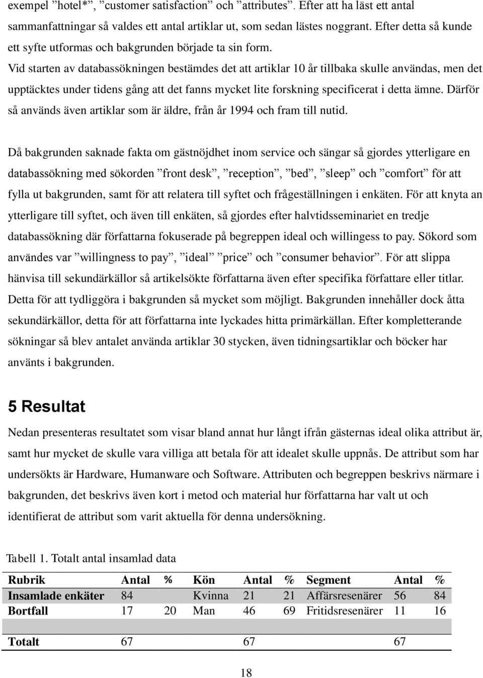 Vid starten av databassökningen bestämdes det att artiklar 1 år tillbaka skulle användas, men det upptäcktes under tidens gång att det fanns mycket lite forskning specificerat i detta ämne.