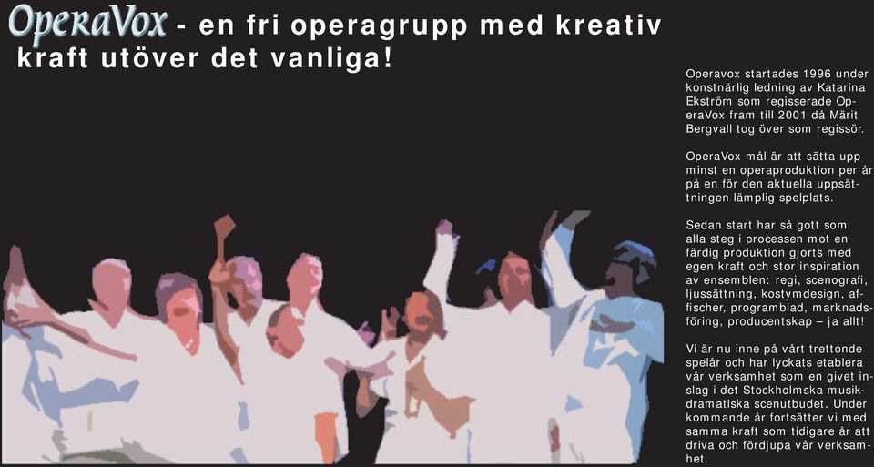 OperaVox mål är att sätta upp minst en operaproduktion per år på en för den aktuella uppsättningen lämplig spelplats.