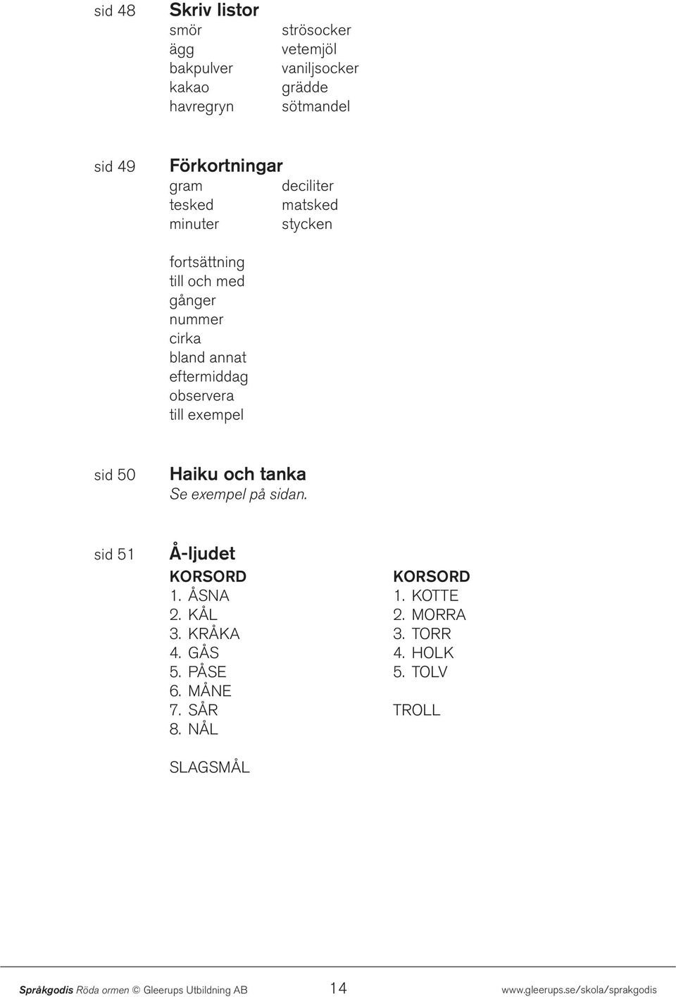 annat eftermiddag observera till exempel sid 50 Haiku och tanka Se exempel på sidan. sid 51 Å-ljudet KORSORD 1.