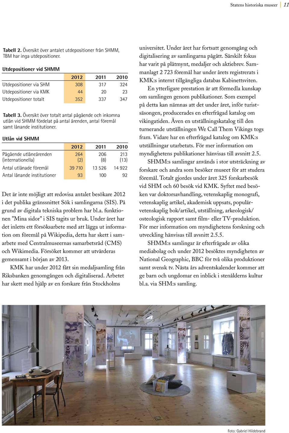 Översikt över totalt antal pågående och inkomna utlån vid SHMM fördelat på antal ärenden, antal föremål samt lånande institutioner.