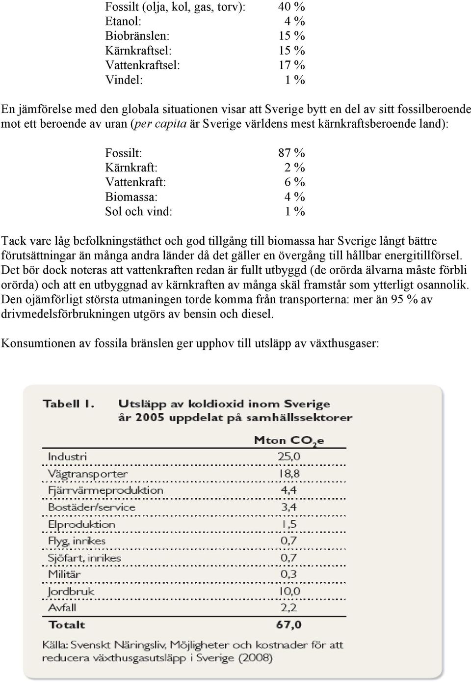 befolkningstäthet och god tillgång till biomassa har Sverige långt bättre förutsättningar än många andra länder då det gäller en övergång till hållbar energitillförsel.