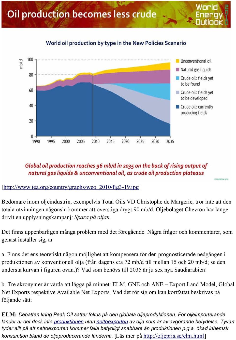 Oljebolaget Chevron har länge drivit en upplysningskampanj: Spara på oljan. Det finns uppenbarligen många problem med det föregående. Några frågor och kommentarer, som genast inställer sig, är a.