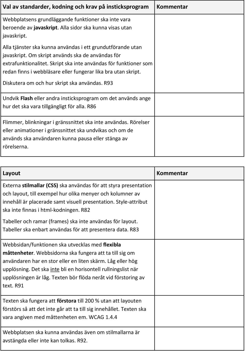 Skript ska inte användas för funktioner som redan finns i webbläsare eller fungerar lika bra utan skript. Diskutera om och hur skript ska användas.