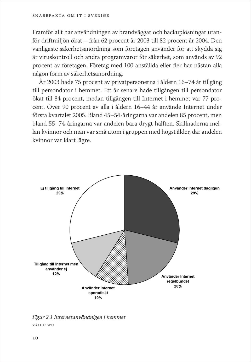 Företag med 100 anställda eller fler har nästan alla någon form av säkerhetsanordning. År 2003 hade 75 procent av privatpersonerna i åldern 16 74 år tillgång till persondator i hemmet.