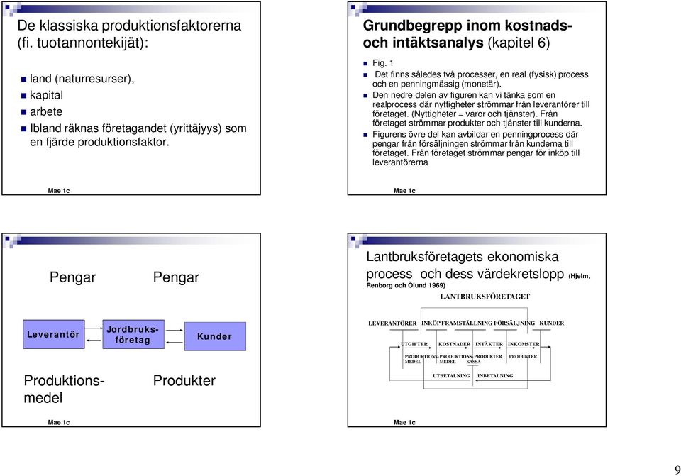 Den nedre delen av figuren kan vi tänka som en realprocess där nyttigheter strömmar från leverantörer till företaget. (Nyttigheter = varor och tjänster).