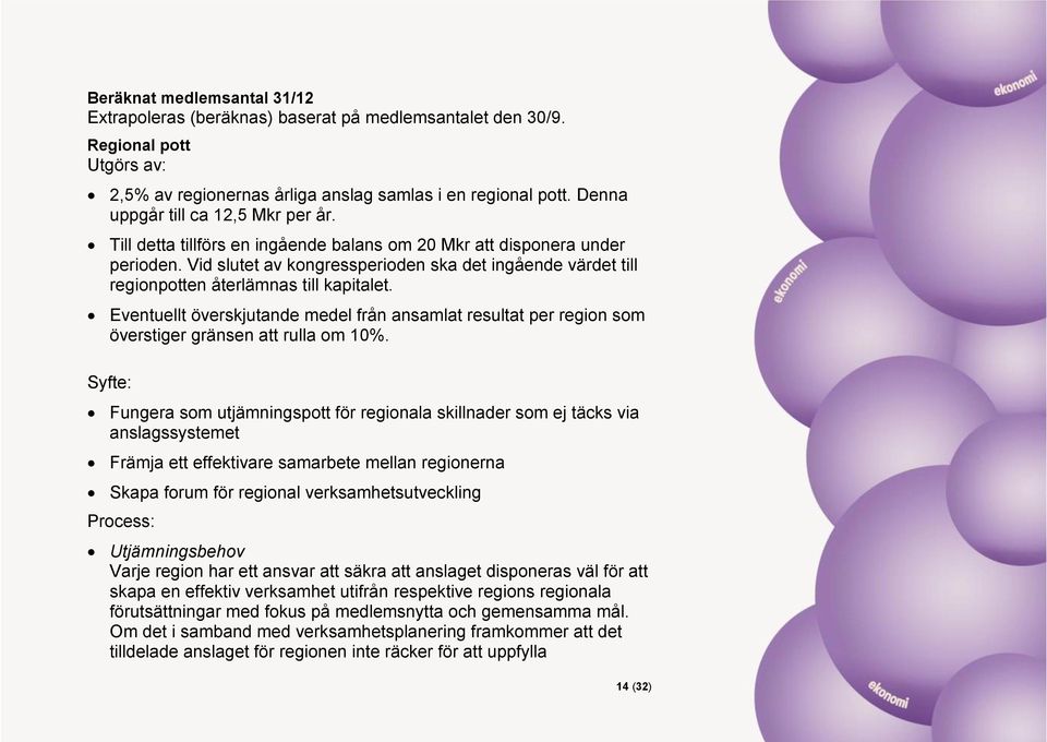 Vid slutet av kongressperioden ska det ingående värdet till regionpotten återlämnas till kapitalet.