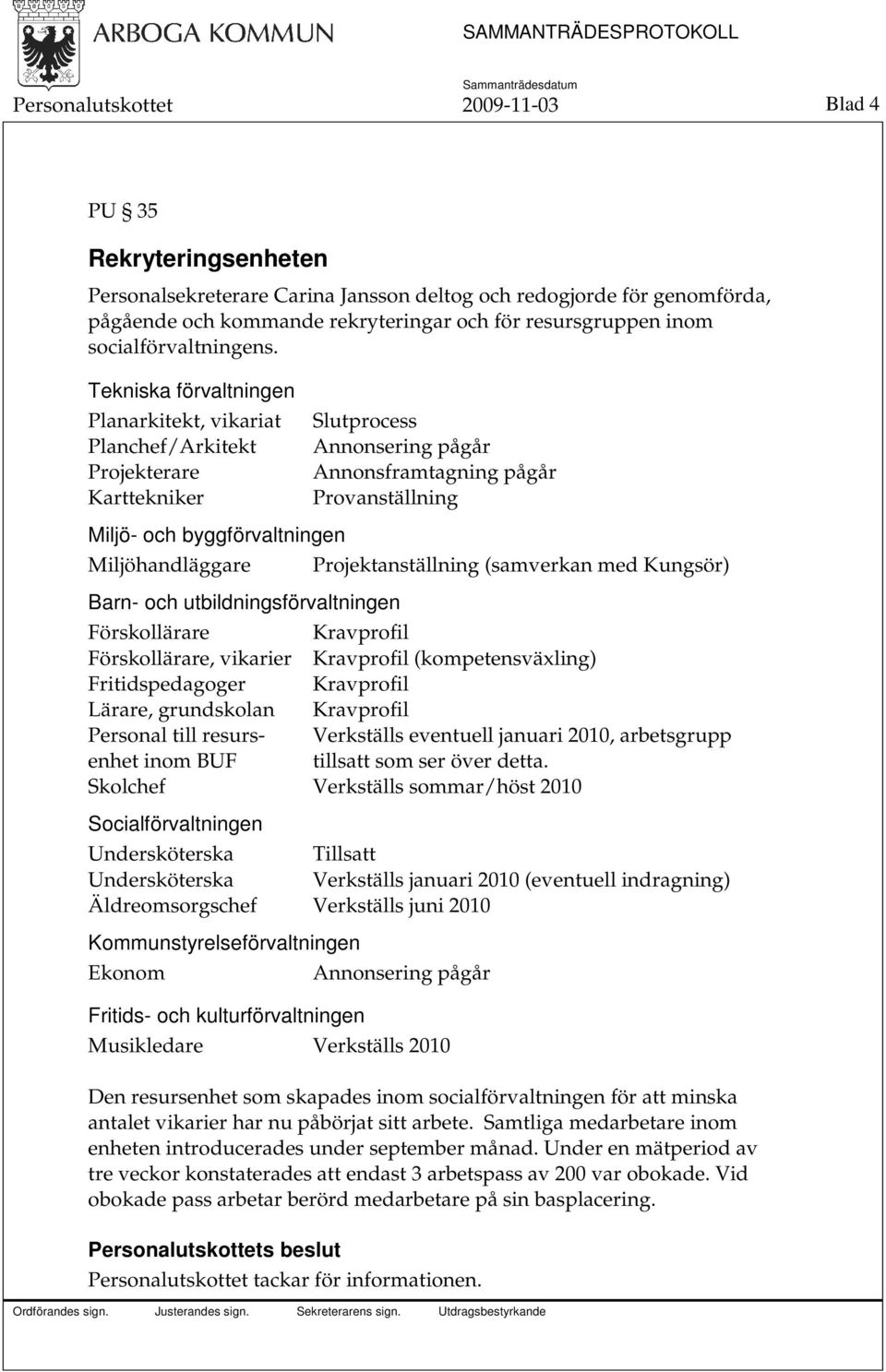 Tekniska förvaltningen Planarkitekt, vikariat Planchef/Arkitekt Projekterare Karttekniker Slutprocess Annonsering pågår Annonsframtagning pågår Provanställning Miljö- och byggförvaltningen