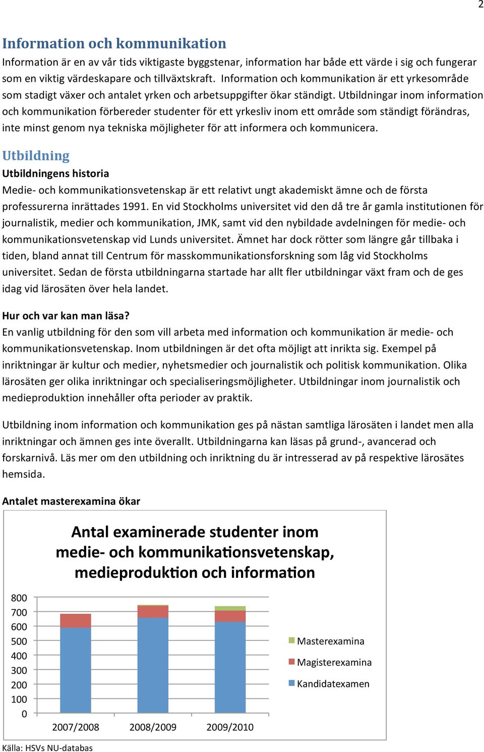 Utbildningar inom information och kommunikation förbereder studenter för ett yrkesliv inom ett område som ständigt förändras, inte minst genom nya tekniska möjligheter för att informera och