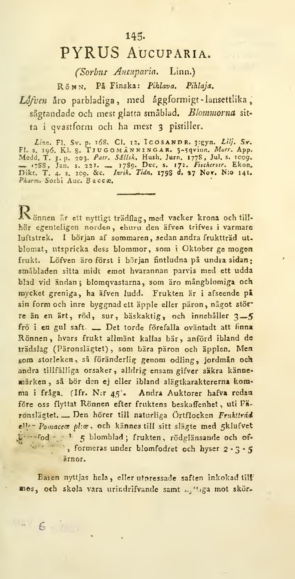 Patr, Sdllsk. Hush. Jurn. 1778, Jul. s. 1C09.. i?ss, Jan. s. ait. 1789. Dec. s. 17J. Fischerstr. Ekon^ Dikt. T. 4. s. 209. &c. Inrik. Tidn. 1798 d.»7 Not. N:o 141, Pharm. Sorbi Auc. Bacc.