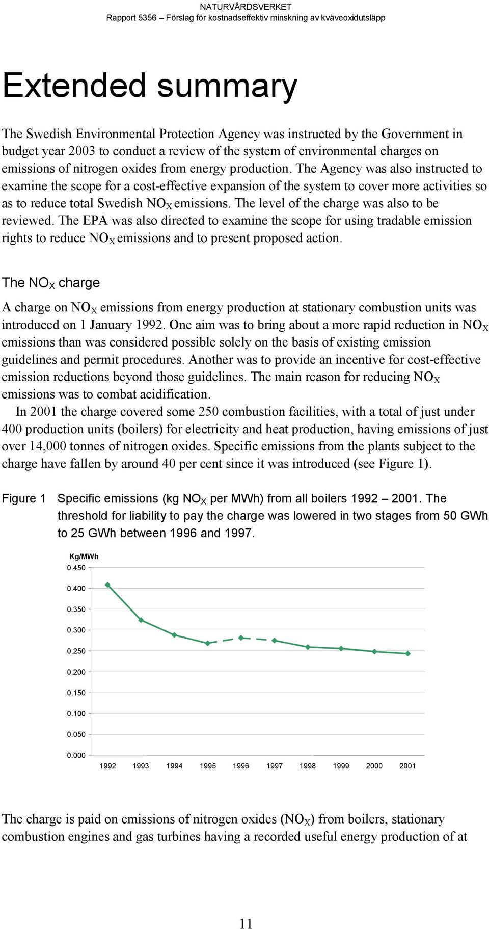 The level of the charge was also to be reviewed. The EPA was also directed to examine the scope for using tradable emission rights to reduce NO X emissions and to present proposed action.