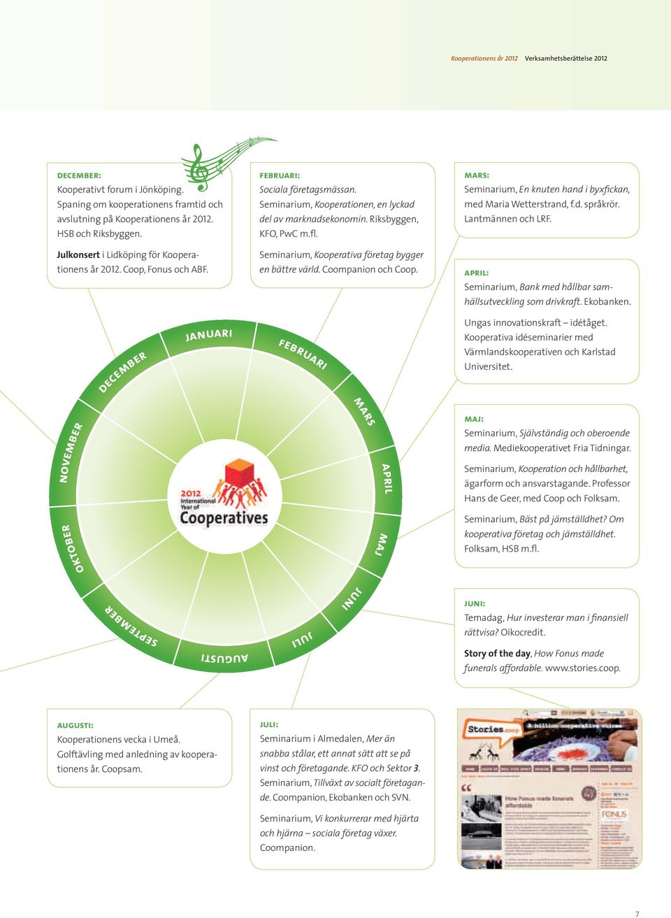 mars: Seminarium, En knuten hand i byxfickan, med Maria Wetterstrand, f.d. språkrör. Lantmännen och LRF. Julkonsert i Lidköping för Kooperationens år 2012. Coop, Fonus och ABF.