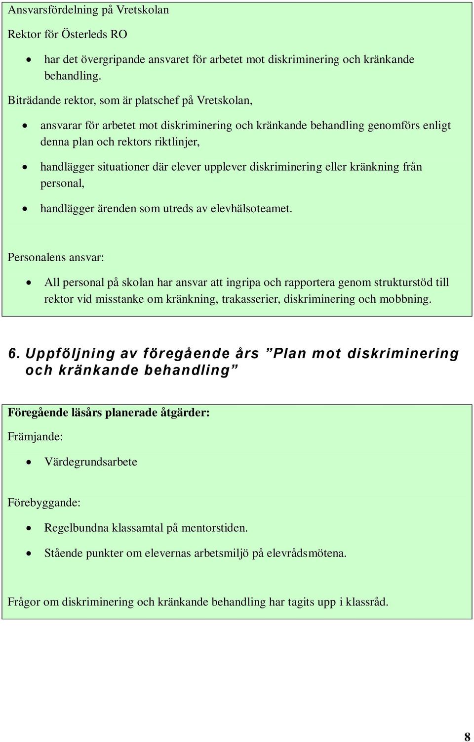 elever upplever diskriminering eller kränkning från personal, handlägger ärenden som utreds av elevhälsoteamet.