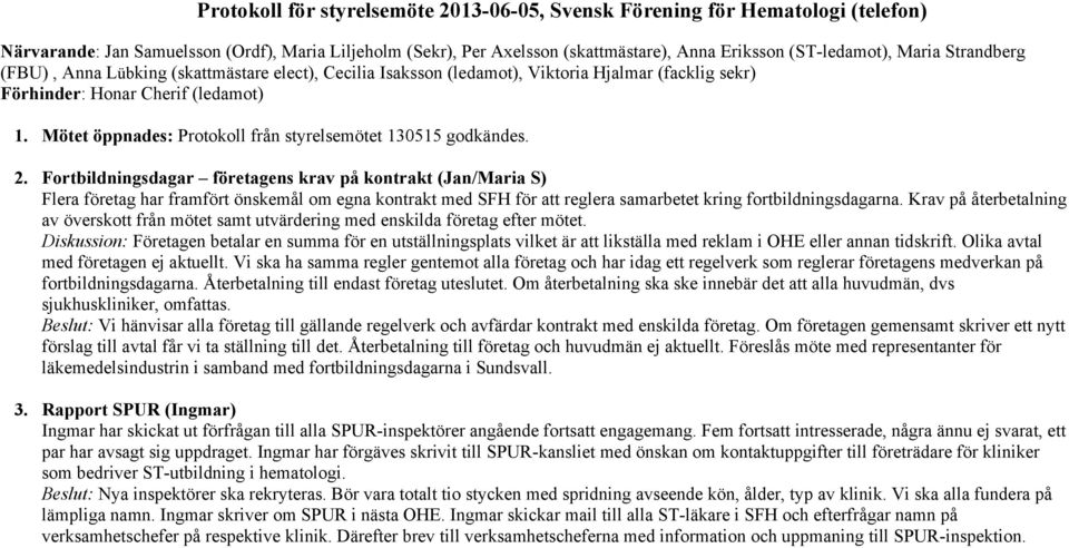 Mötet öppnades: Protokoll från styrelsemötet 130515 godkändes. 2.