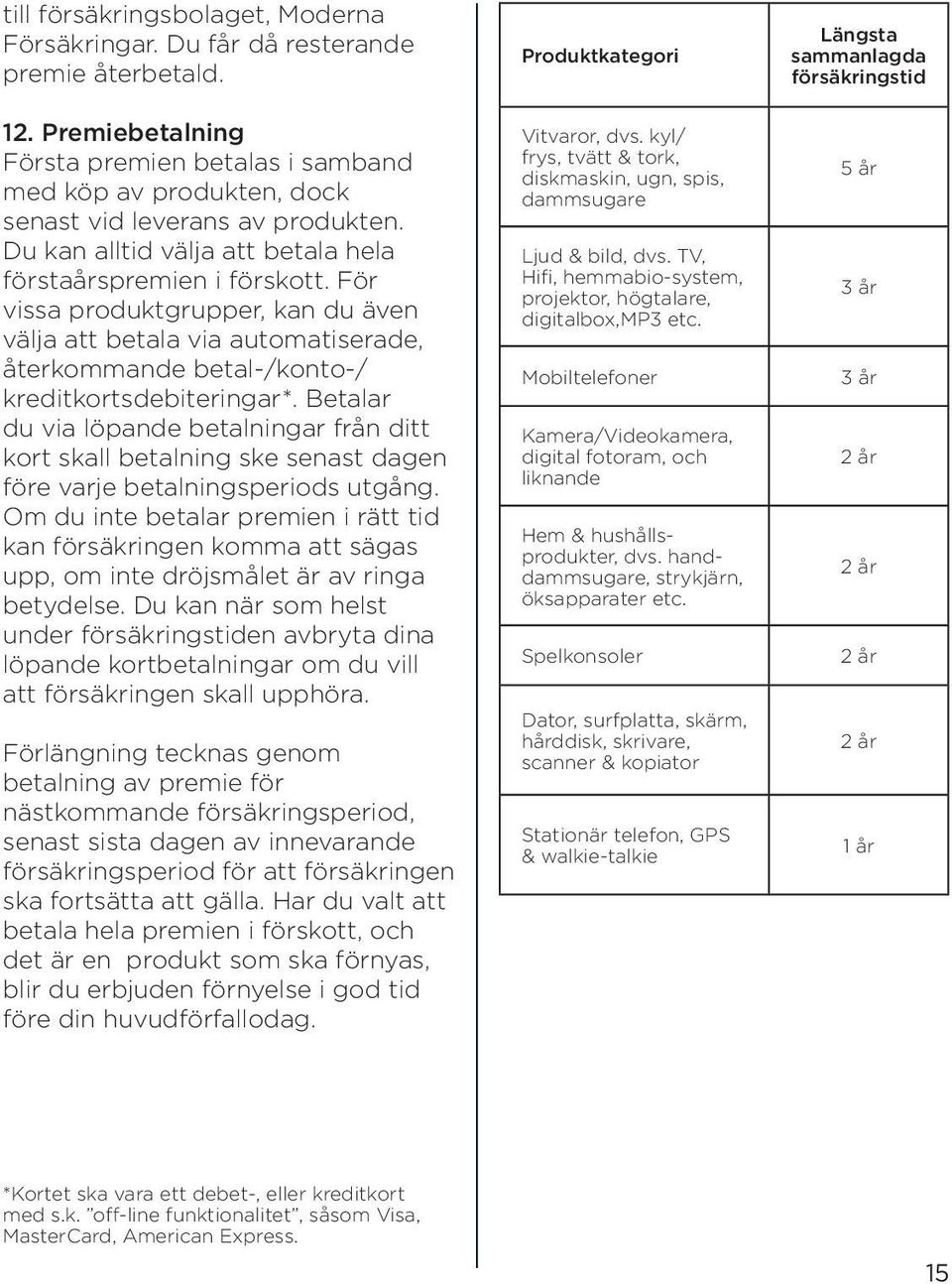 Betalar du via löpande betalningar från ditt kort skall betalning ske senast dagen före varje betalningsperiods utgång.