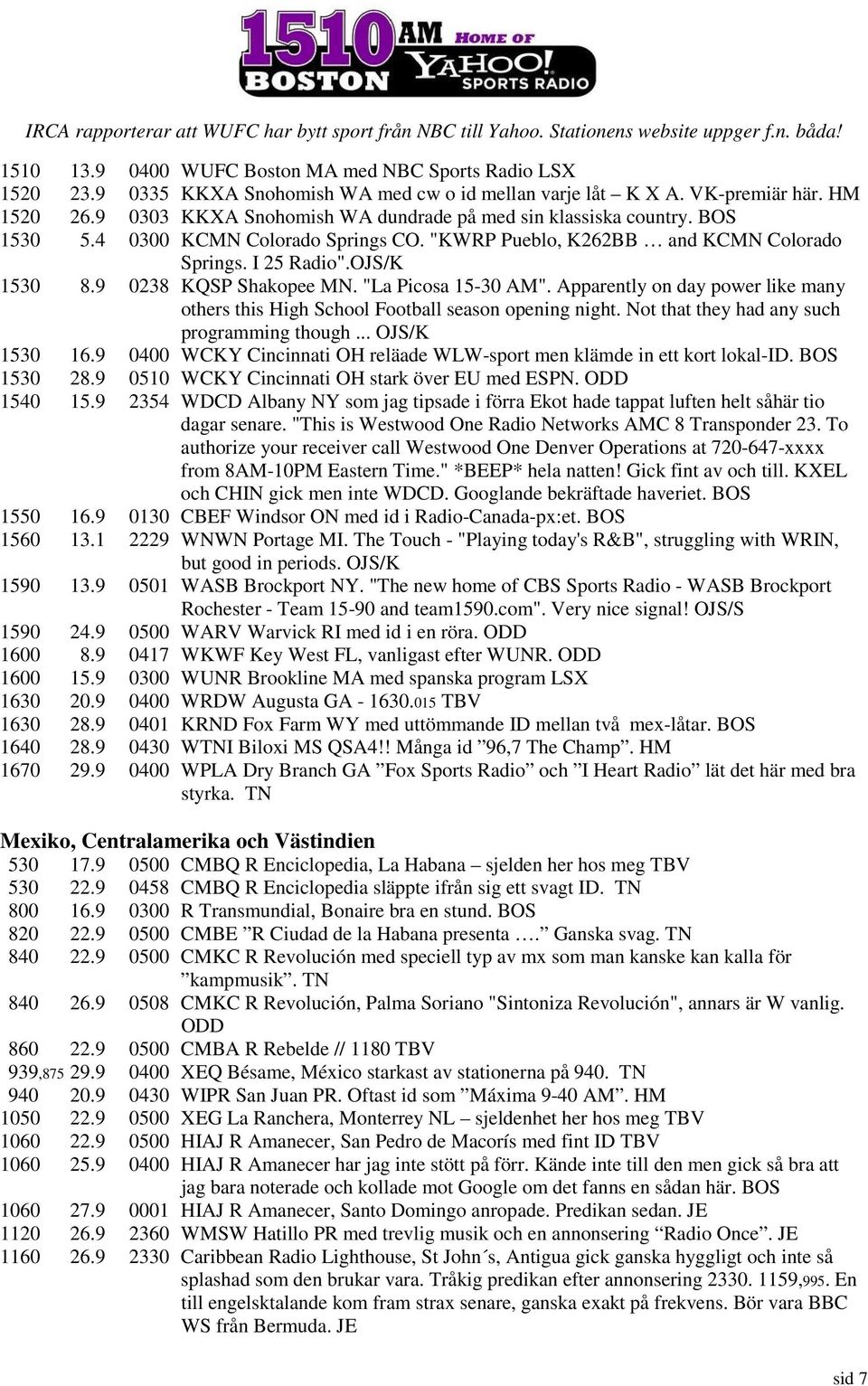 "KWRP Pueblo, K262BB and KCMN Colorado Springs. I 25 Radio".OJS/K 1530 8.9 0238 KQSP Shakopee MN. "La Picosa 15-30 AM".