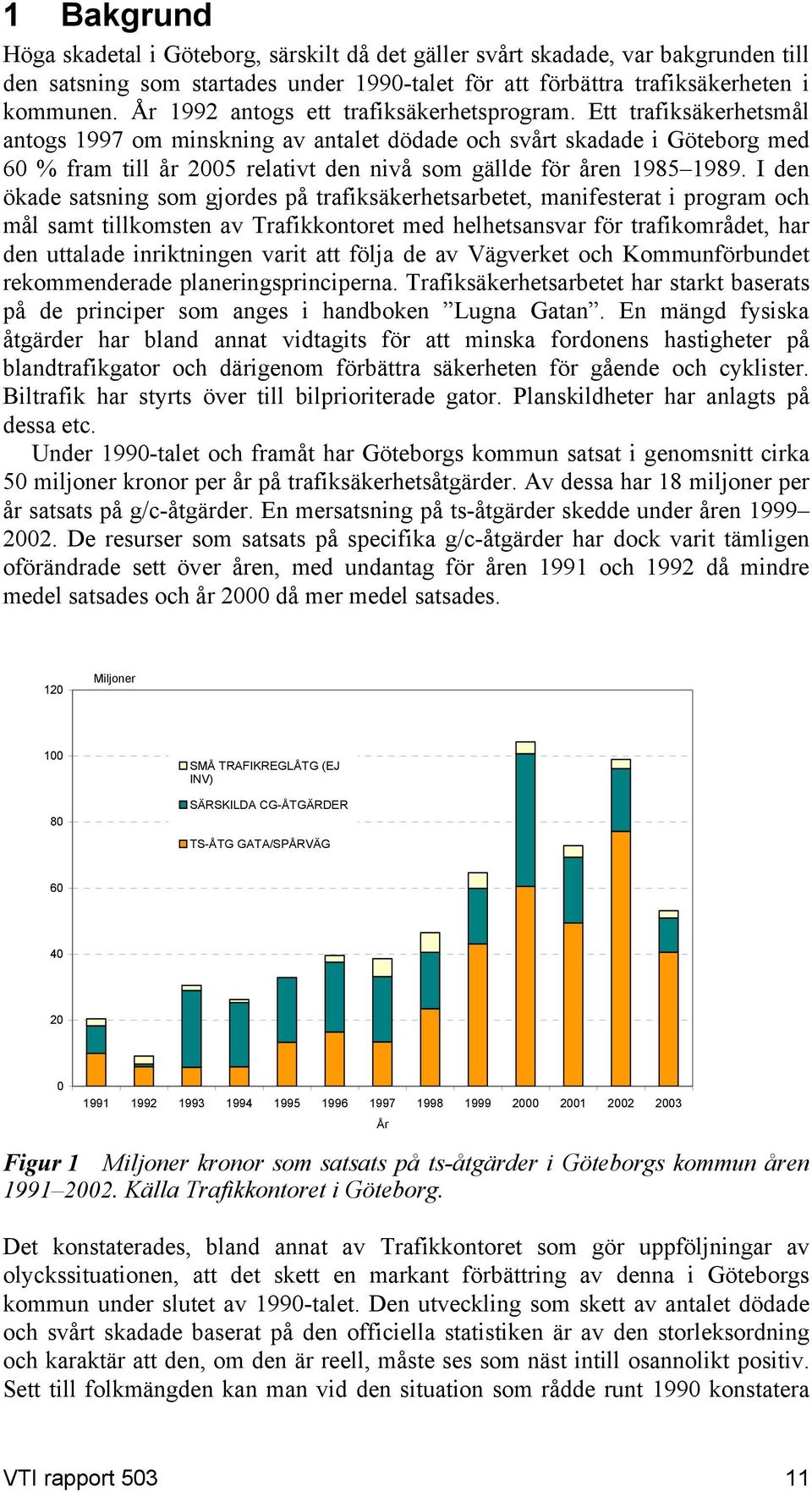 Ett trafiksäkerhetsmål antogs 1997 om minskning av antalet dödade och svårt skadade i Göteborg med 6 % fram till år 25 relativt den nivå som gällde för åren 1985 1989.