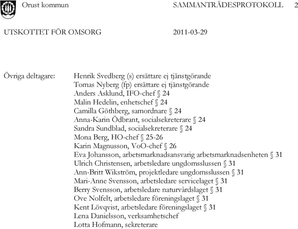 arbetsmarknadsenheten 31 Ulrich Christensen, arbetsledare ungdomsslussen 31 Ann-Britt Wikström, projektledare ungdomsslussen 31 Mari-Anne Svensson, arbetsledare servicelaget 31 Berry