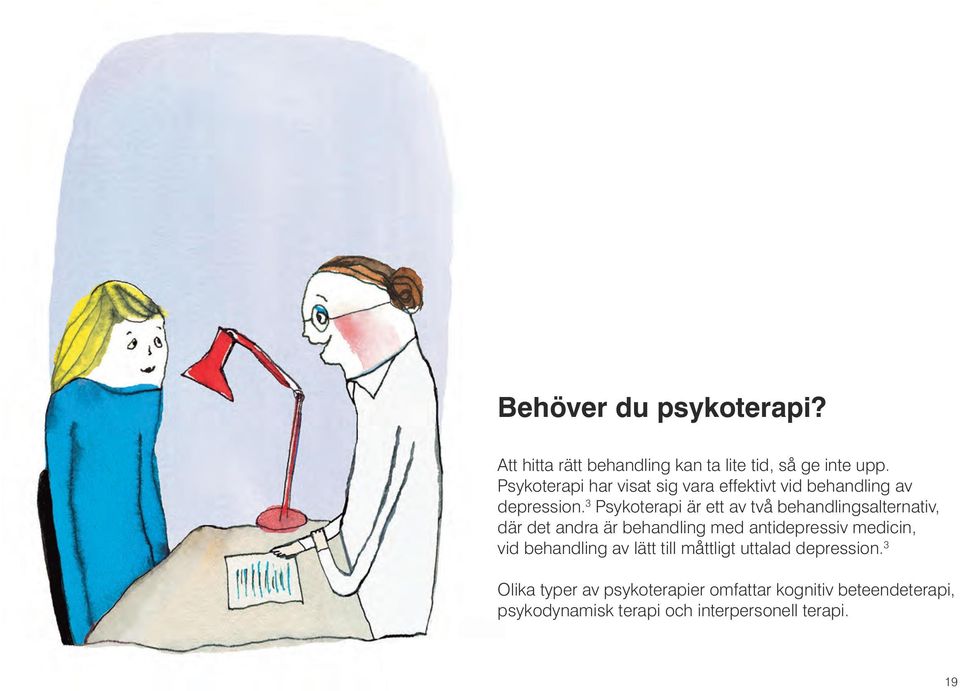 3 Psykoterapi är ett av två behandlingsalternativ, där det andra är behandling med antidepressiv medicin,