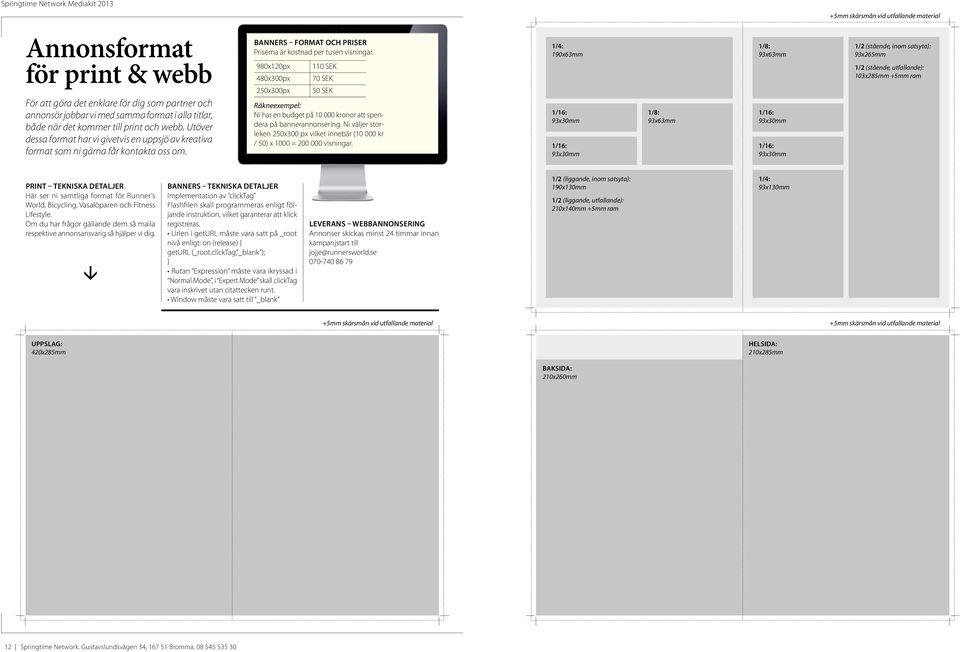 Banners Format och priser Priserna är kostnad per tusen visningar.