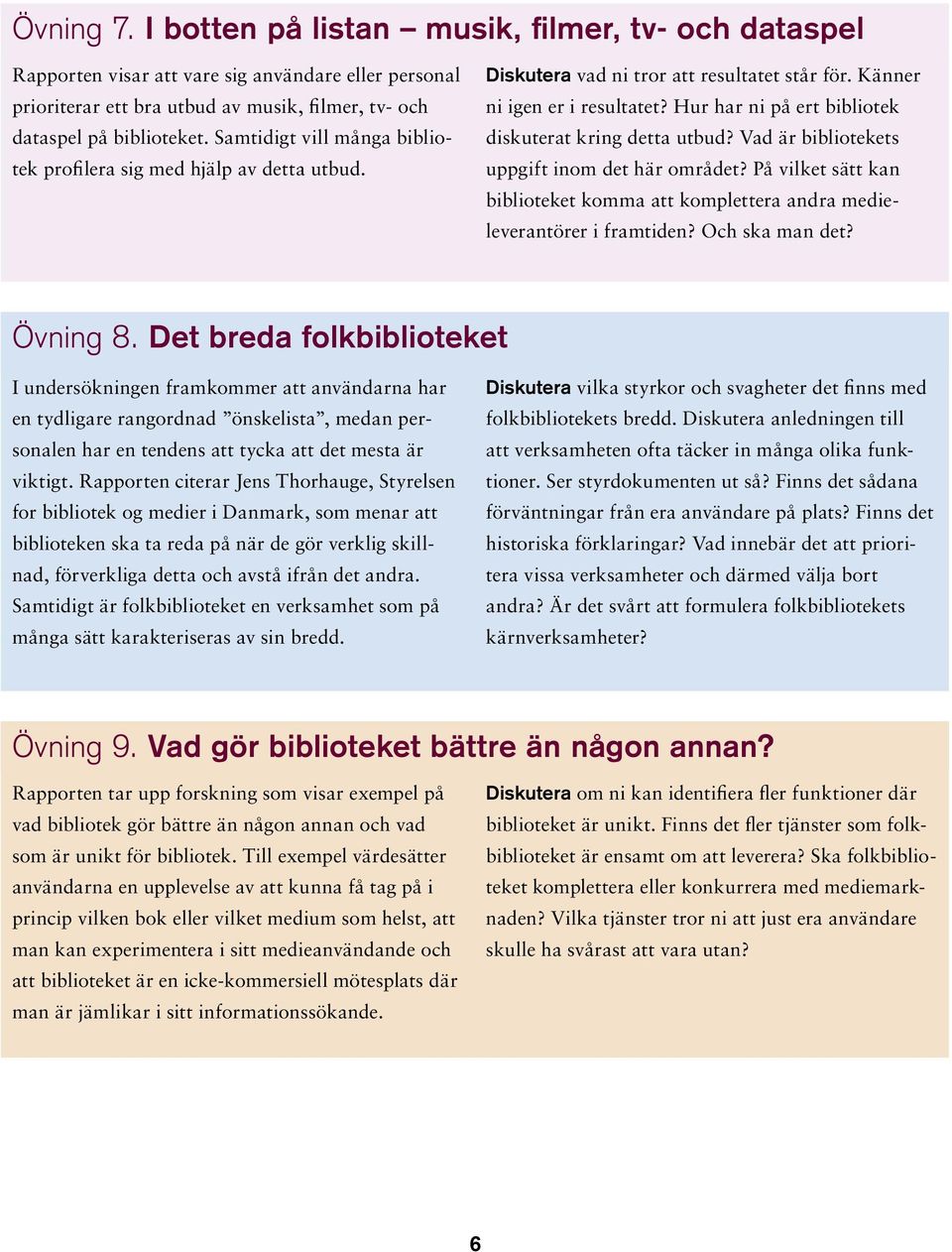 Hur har ni på ert bibliotek diskuterat kring detta utbud? Vad är bibliotekets uppgift inom det här området? På vilket sätt kan biblioteket komma att komplettera andra medieleverantörer i framtiden?