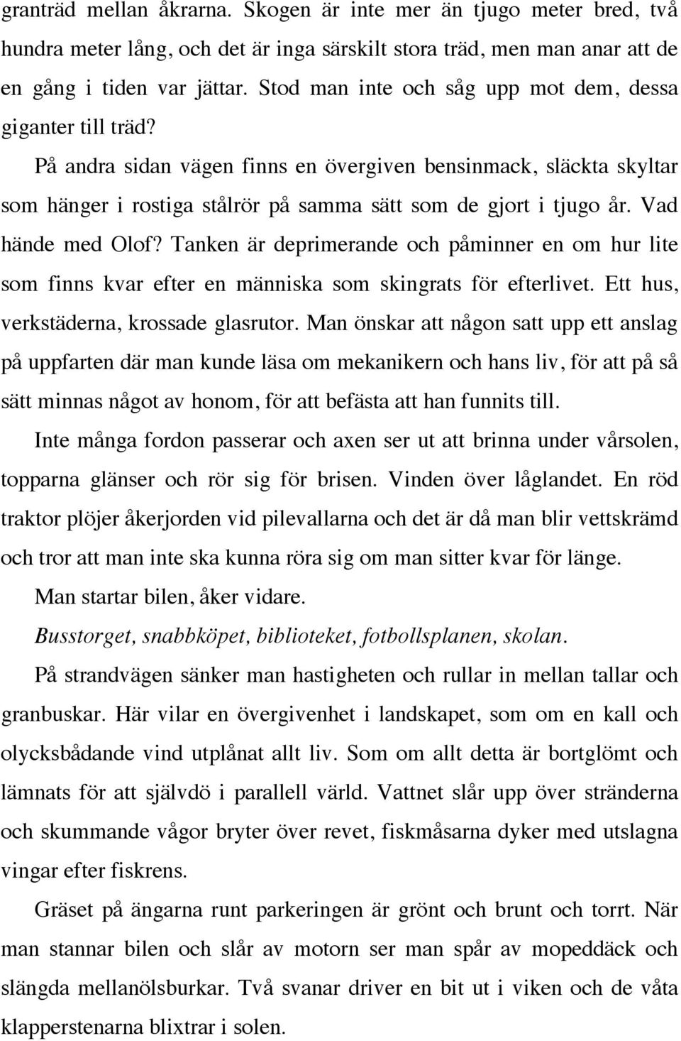 Vad hände med Olof? Tanken är deprimerande och påminner en om hur lite som finns kvar efter en människa som skingrats för efterlivet. Ett hus, verkstäderna, krossade glasrutor.