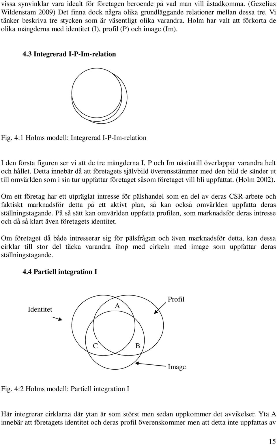 4:1 Holms modell: Integrerad I-P-Im-relation I den första figuren ser vi att de tre mängderna I, P och Im nästintill överlappar varandra helt och hållet.