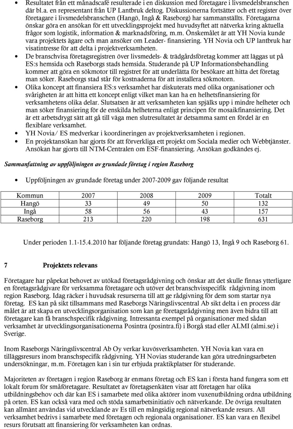 Företagarna önskar göra en ansökan för ett utvecklingsprojekt med huvudsyftet att nätverka kring aktuella frågor som logistik, information & marknadsföring, m.m. Önskemålet är att YH Novia kunde vara projektets ägare och man ansöker om Leader- finansiering.