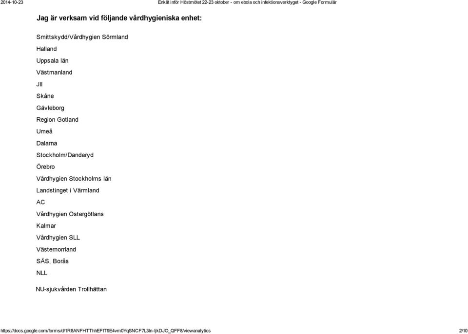 län Landstinget i Värmland AC Vårdhygien Östergötlans Kalmar Vårdhygien SLL Västernorrland SÄS, Borås NLL