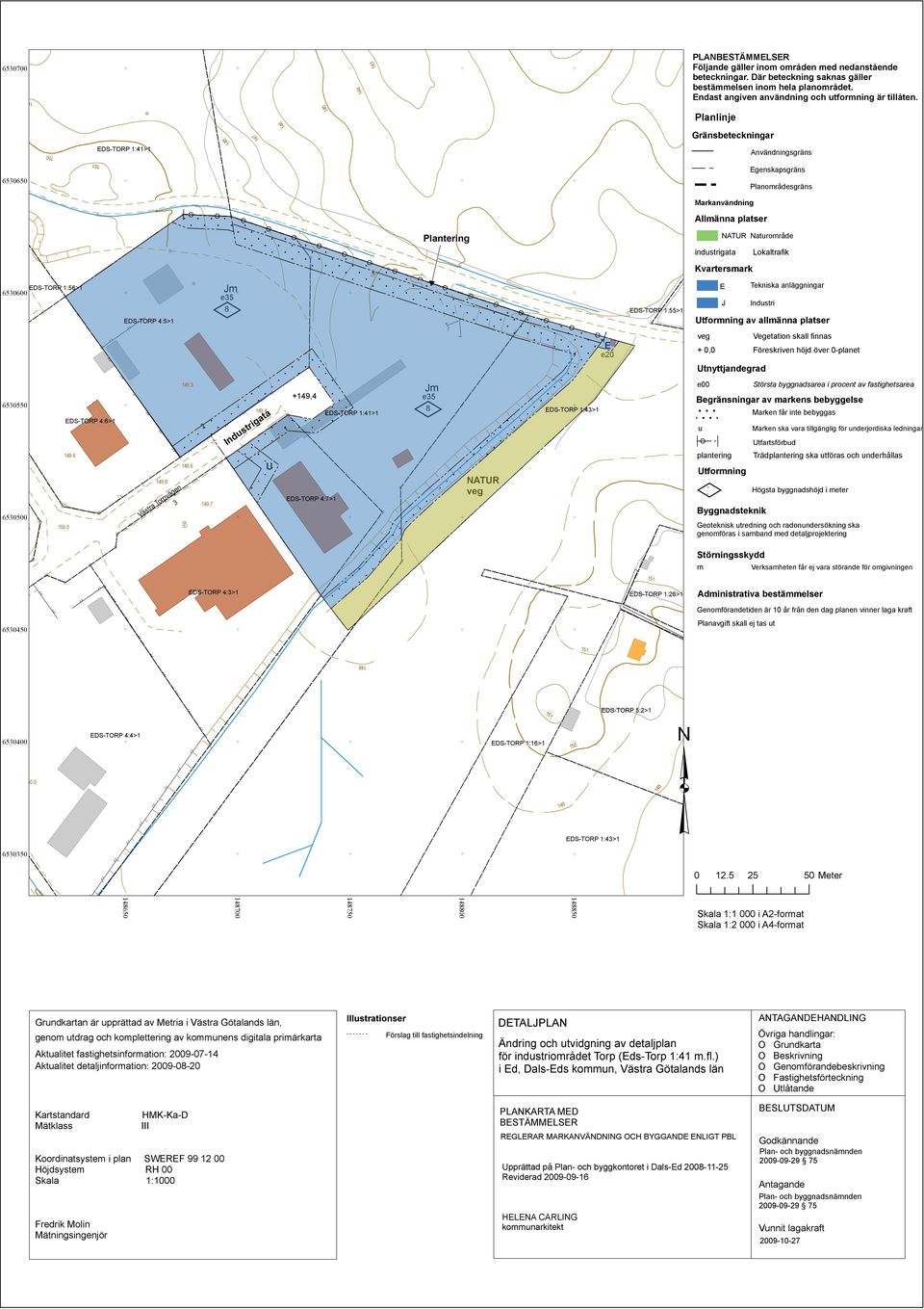 industrigata Kvartersmark 145 6530600 Lokaltrafik EDS-TORP 1:56>1 EDS-TORP 1:55>1 EDS-TORP 4:5>1 E Tekniska anläggningar J Industri Utformning av allmänna platser veg Vegetation skall finnas + 0,0