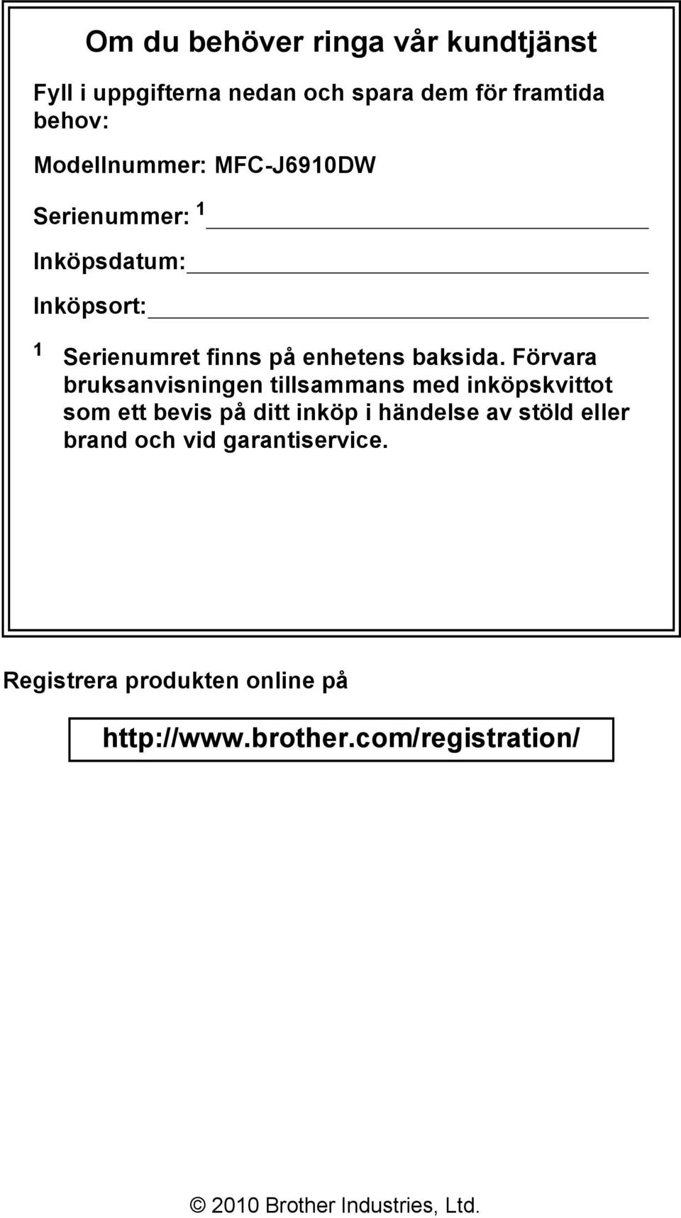 Förvara bruksanvisningen tillsammans med inköpskvittot som ett bevis på ditt inköp i händelse av stöld