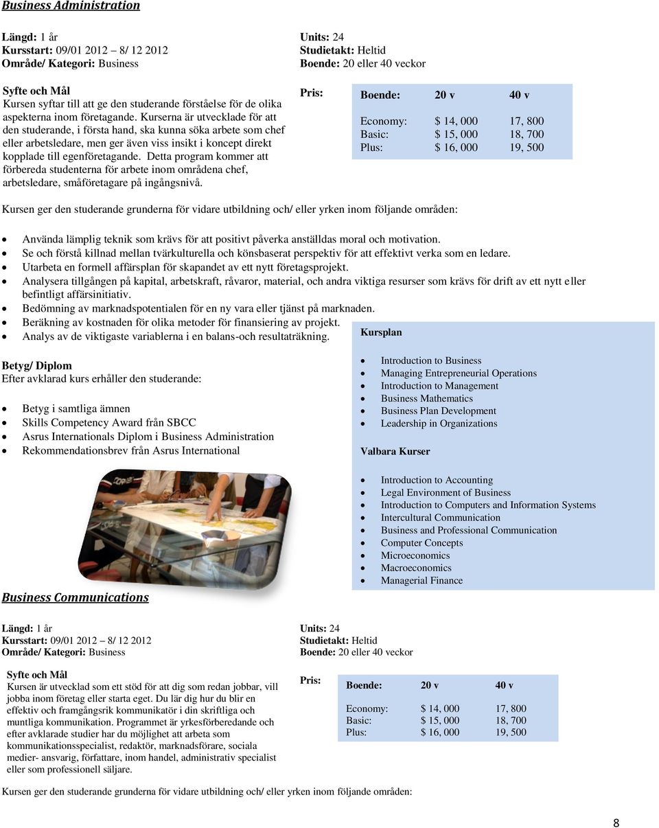 Detta program kommer att förbereda studenterna för arbete inom områdena chef, arbetsledare, småföretagare på ingångsnivå.