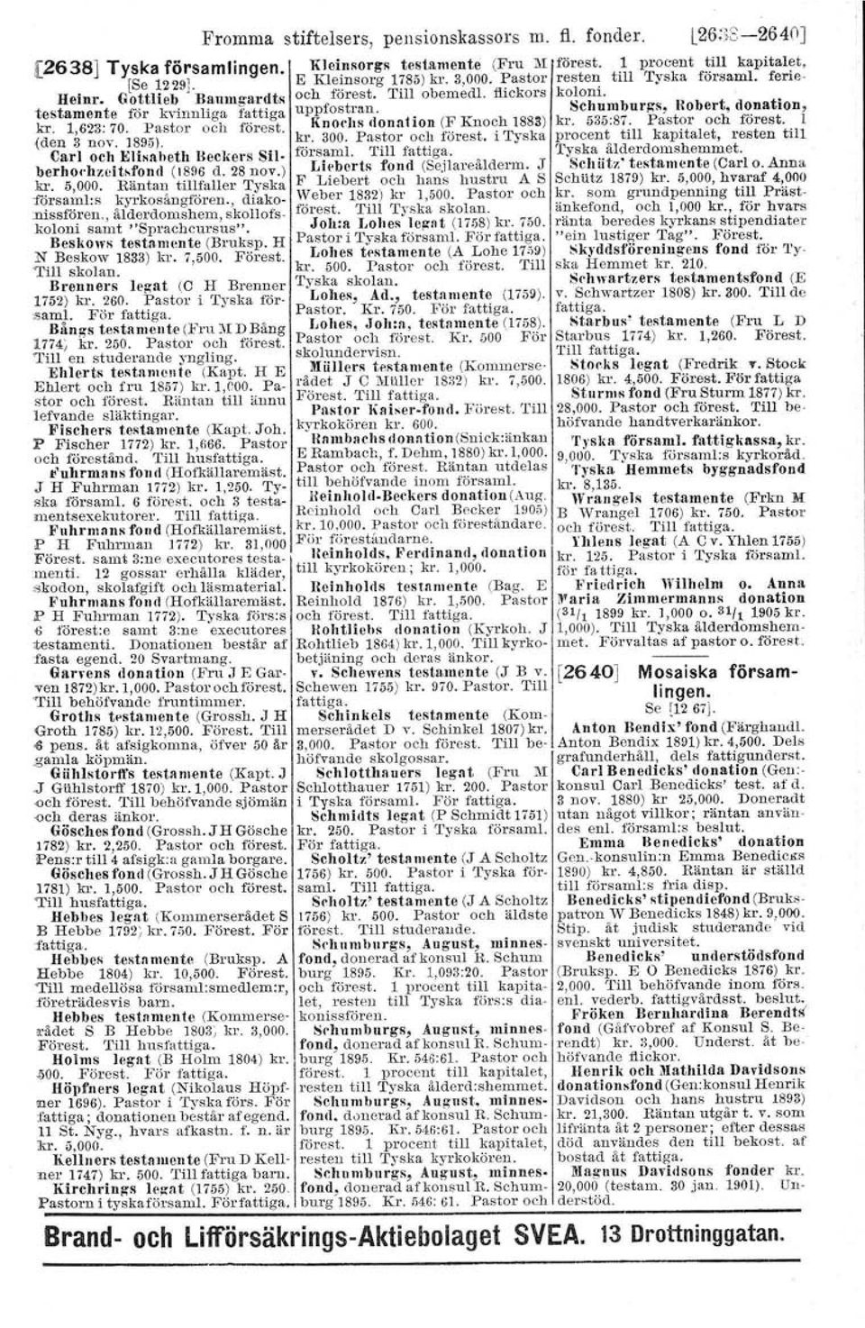 1623: 70. Pastor och förest Knnehs rlnnnt ton (F Knoch 1883) kr. 535:87. Pastor och förest. l {den il nov. 1895).. kr. 300. Pastor och förest. i Tyska procent till kapitalet, resten till Carl och I>lisaheth Beck et -s Sf l- törsamt.