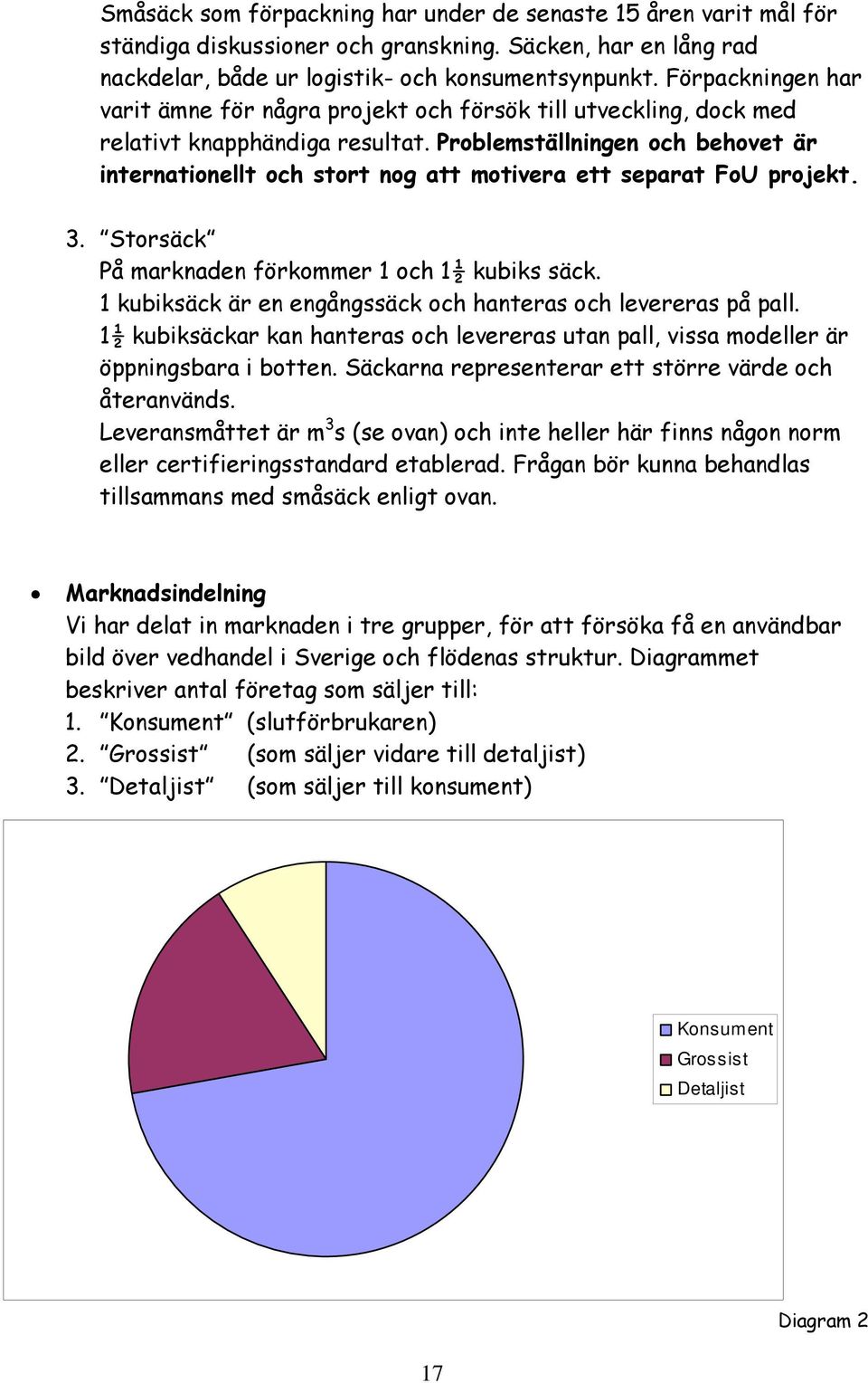 Problemställningen och behovet är internationellt och stort nog att motivera ett separat FoU projekt. 3. Storsäck På marknaden förkommer 1 och 1½ kubiks säck.