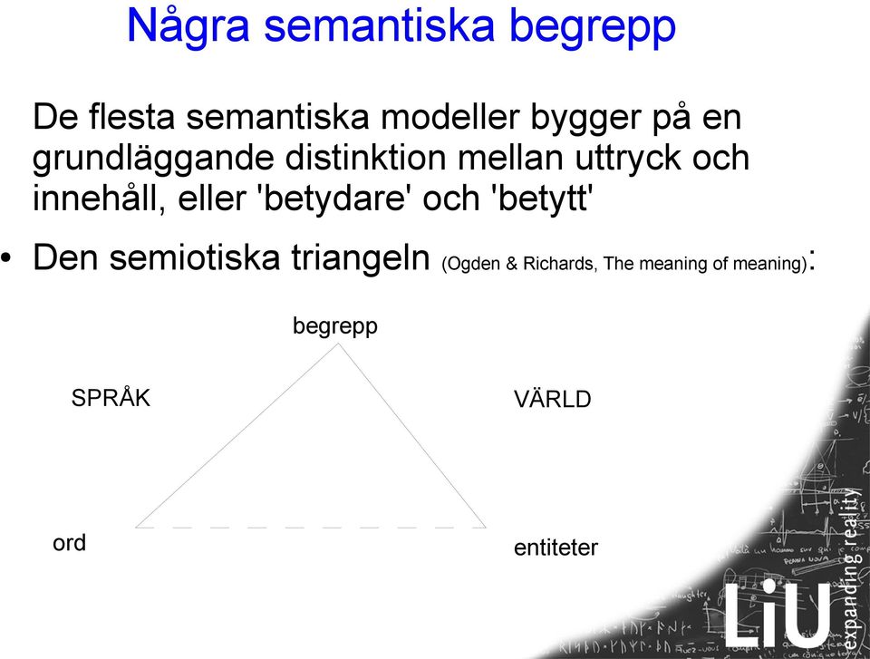 eller 'betydare' och 'betytt' Den semiotiska triangeln (Ogden &