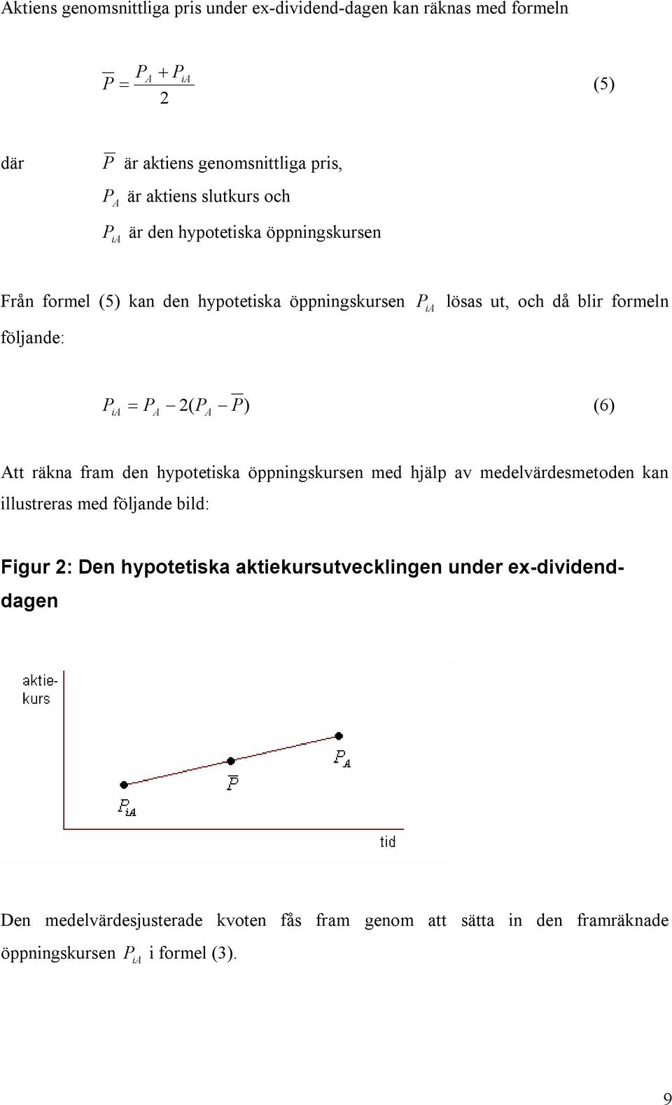 = P 2( P P) (6) A A Att räkna fram den hypotetiska öppningskursen med hjälp av medelvärdesmetoden kan illustreras med följande bild: Figur 2: Den