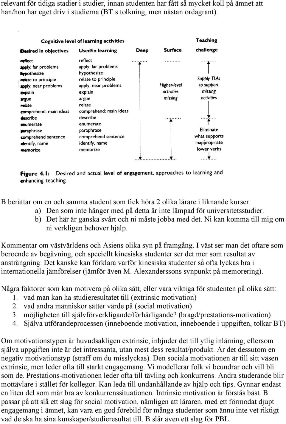 b) Det här är ganska svårt och ni måste jobba med det. Ni kan komma till mig om ni verkligen behöver hjälp. Kommentar om västvärldens och Asiens olika syn på framgång.