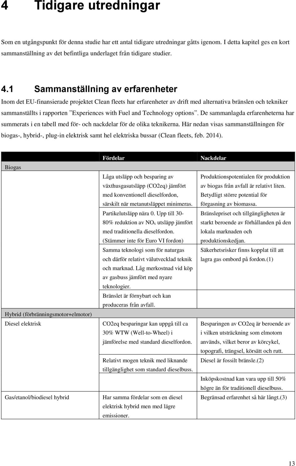 1 Sammanställning av erfarenheter Inom det EU-finansierade projektet Clean fleets har erfarenheter av drift med alternativa bränslen och tekniker sammanställts i rapporten Experiences with Fuel and