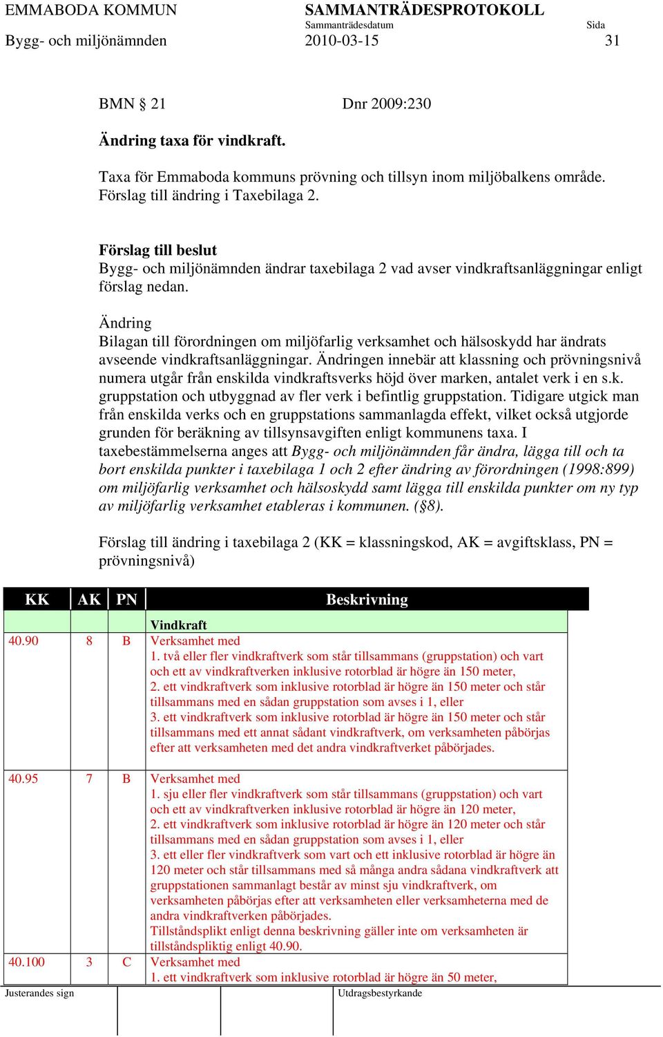 Ändring Bilagan till förordningen om miljöfarlig verksamhet och hälsoskydd har ändrats avseende vindkraftsanläggningar.