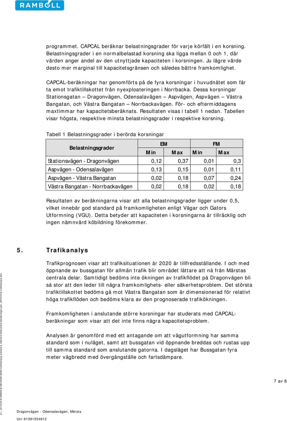 Ju lägre värde desto mer marginal till kapacitetsgränsen och således bättre framkomlighet.