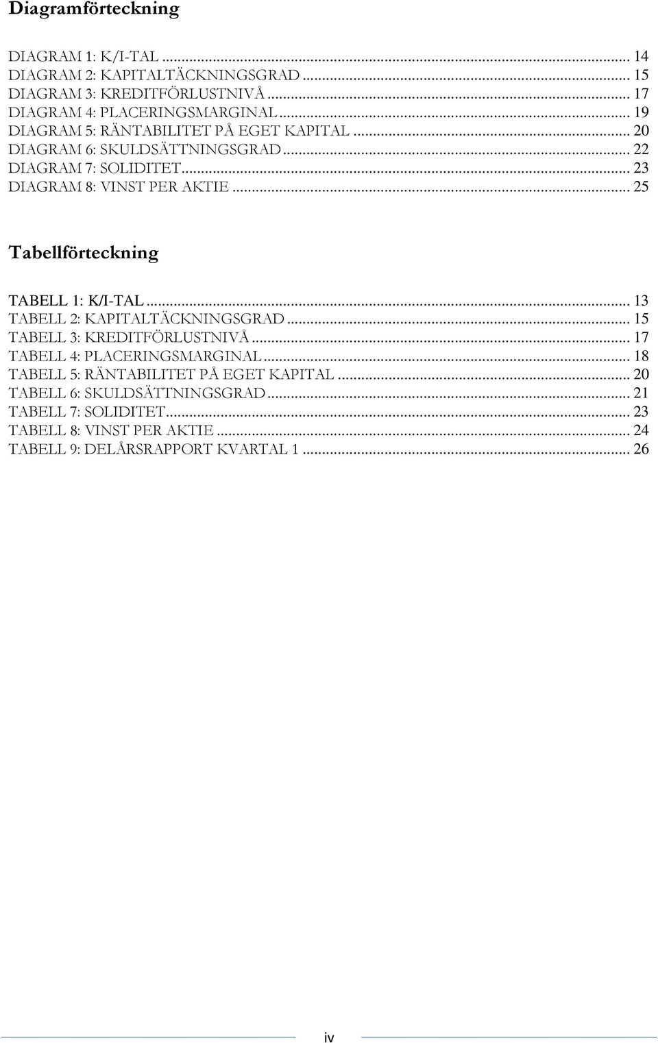 .. 25 Tabellförteckning TABELL 1: K/I-TAL... 13 TABELL 2: KAPITALTÄCKNINGSGRAD... 15 TABELL 3: KREDITFÖRLUSTNIVÅ... 17 TABELL 4: PLACERINGSMARGINAL.