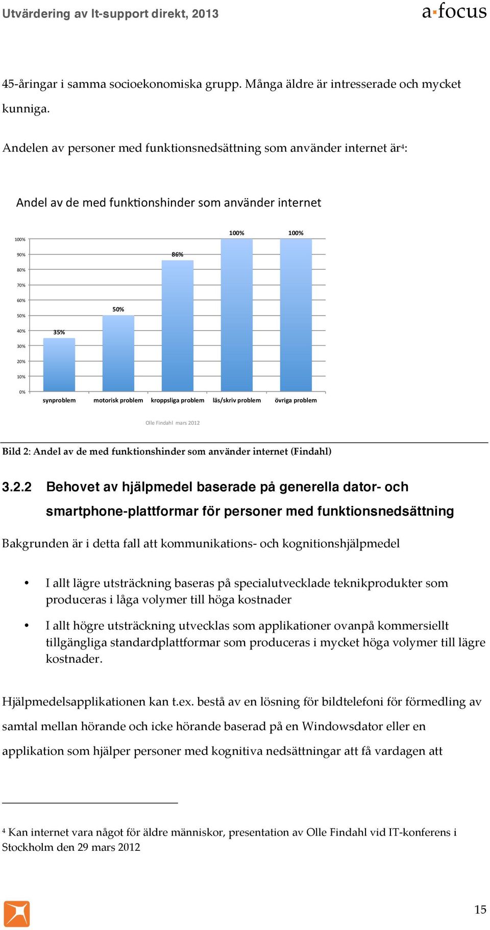 20%& 10%& 0%& synproblem$ motorisk$problem$ kroppsliga$problem$ läs/skriv$problem$ övriga$problem$ Olle&Findahl&&mars&2012& Bild 2: Andel av de med funktionshinder som använder internet (Findahl)