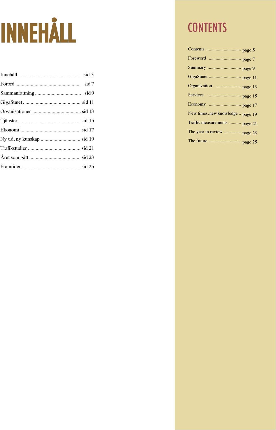 .. sid 25 CONTENTS Contents... page 5 Foreword... page 7 Summary... page 9 GigaSunet... page 11 Organization... page 13 Services.